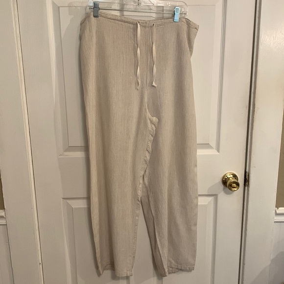 Liz & Jane Some What Funky Women 100% Stripe Drawstring Oversize Linen Pants - Picture 1 of 11